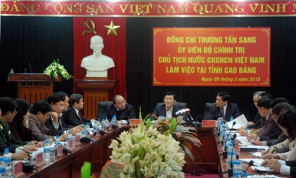 Chủ tịch nước Trương Tấn Sang làm việc với lãnh đạo chủ chốt tỉnh Cao Bằng 