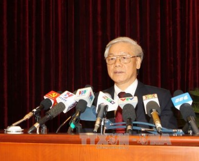 Tổng Bí thư Nguyễn Phú Trọng phát biểu tại phiên bế mạc Hội nghị Trung ương 9 (khóa XI).
