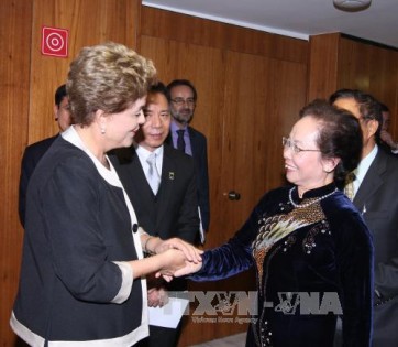Phó Chủ tịch nước Nguyễn Thị Doan tiếp kiến Tổng thống Brazil Dilma Rousseff 