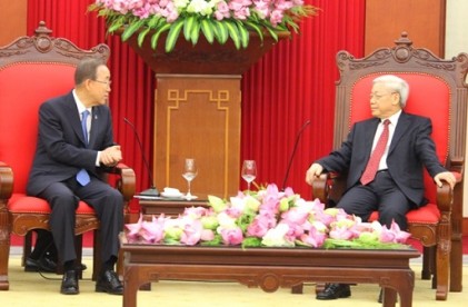 Tổng Bí thư tiếp Tổng Thư ký Liên hợp quốc Ban Ki-mun 