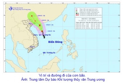 Bão số 1 di chuyển theo hướng Bắc Tây Bắc, mỗi giờ đi được 10-15km 