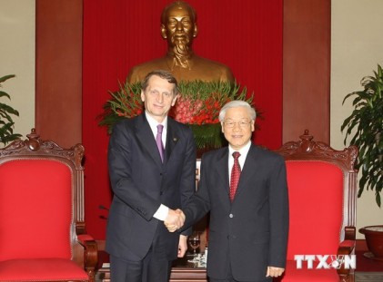 Tổng Bí thư Nguyễn Phú Trọng tiếp Chủ tịch Đu-ma Quốc gia Nga 